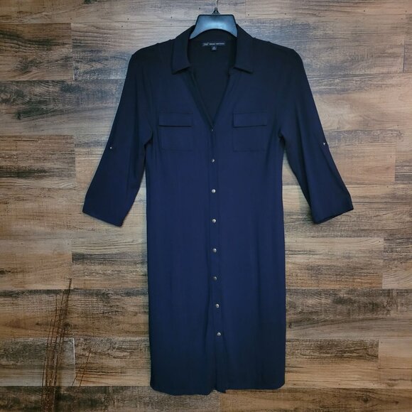 Brooks Brothers Shirt Dress M 3/4 Sleeve Snap Closure Pockets Tab Sleeve Stretch - Picture 1 of 11